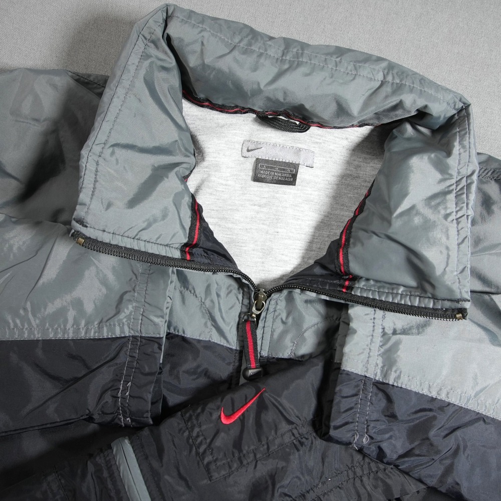 Y2K Nike Gray Tag Colorblock Lined Hood Windbreaker Men L Active Track Jacket